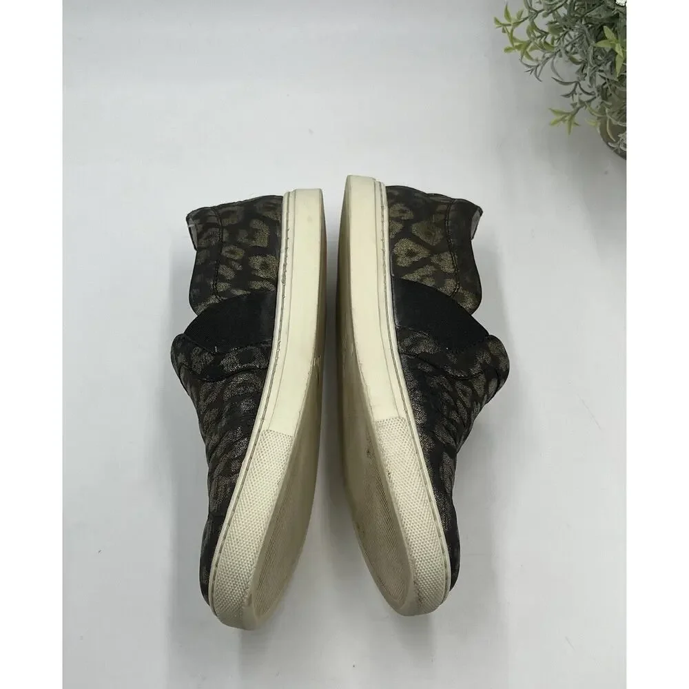 LANVIN Paris Metallic Black Gold Leopard Slip on Brocade Sneaker Size 38‎ /US 7